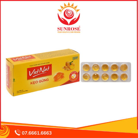  Kẹo gừng VietNat hỗ trợ giảm nôn, đầy hơi hộp 30 viên 