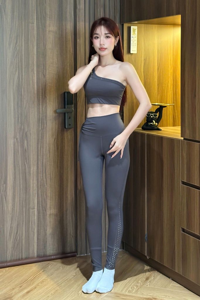 Bộ Đồ Tập Gym Yoga Nữ UNIQ Cool Peel – Áo Lệch Vai & Quần Legging Thắt Nơ Hông