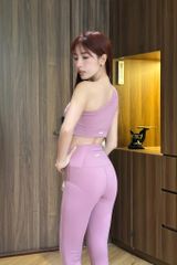 Bộ Đồ Tập Gym Yoga Nữ UNIQ Cool Peel – Áo Lệch Vai & Quần Legging Thắt Nơ Hông
