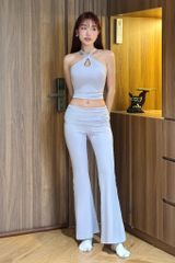 Bộ Đồ Tập Gym Yoga Nữ UNIQ Cool Peel - Áo Chéo Ngực Nhún Sườn Áo & Quần Legging Ống Loe