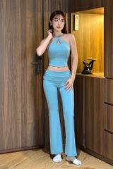 Bộ Đồ Tập Gym Yoga Nữ UNIQ Cool Peel - Áo Chéo Ngực Nhún Sườn Áo & Quần Legging Ống Loe