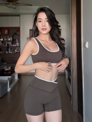 Bộ Đồ Tập Gym Yoga Nữ UNIQ Cool Peel - Áo Cổ Vuông Viền Trắng & Quần Legging Đùi Cạp Chéo