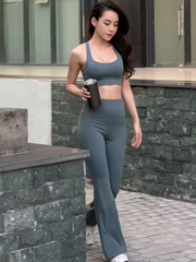 Bộ Đồ Tập Gym Yoga Nữ UNIQ Cool Peel - Áo Dây Đan & Quần Legging Ống Loe
