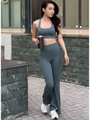 Bộ Đồ Tập Gym Yoga Nữ UNIQ Cool Peel - Áo Dây Đan & Quần Legging Ống Loe