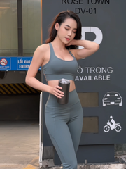 Bộ Đồ Tập Gym Yoga Nữ UNIQ Cool Peel - Áo Dây Đan & Quần Legging Ống Loe