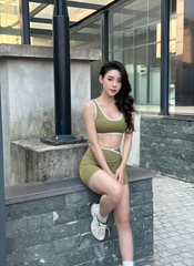 Bộ Đồ Tập Gym Yoga Nữ UNIQ Cool Peel - Áo Cổ Vuông Viền Trắng & Quần Legging Đùi Cạp Chéo