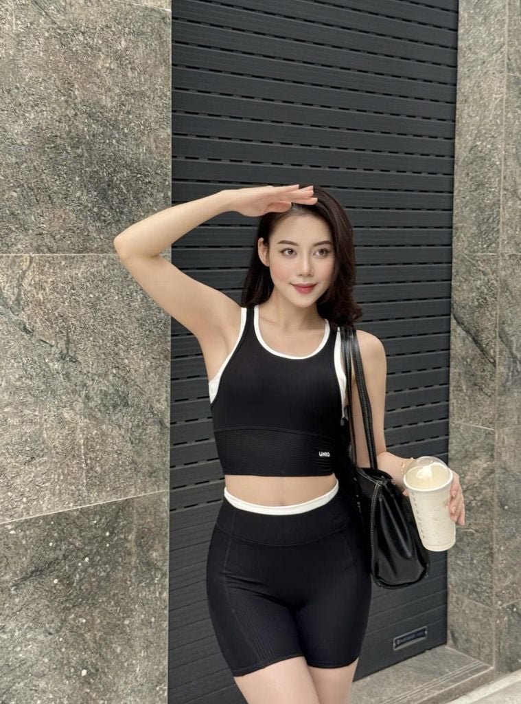 Bộ Đồ Tập Gym Yoga Nữ UNIQ Cool Peel – Áo Line Viền Trắng Nổi & Quần Legging Đùi