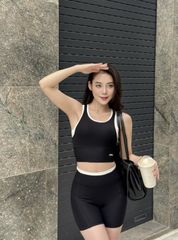 Bộ Đồ Tập Gym Yoga Nữ UNIQ Cool Peel – Áo Line Viền Trắng Nổi & Quần Legging Đùi