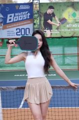 Set Đồ Thể Thao Nữ Tennis Pickleball Áo Cổ V Phối Viền Kèm Chân Váy Quần Xếp Ly