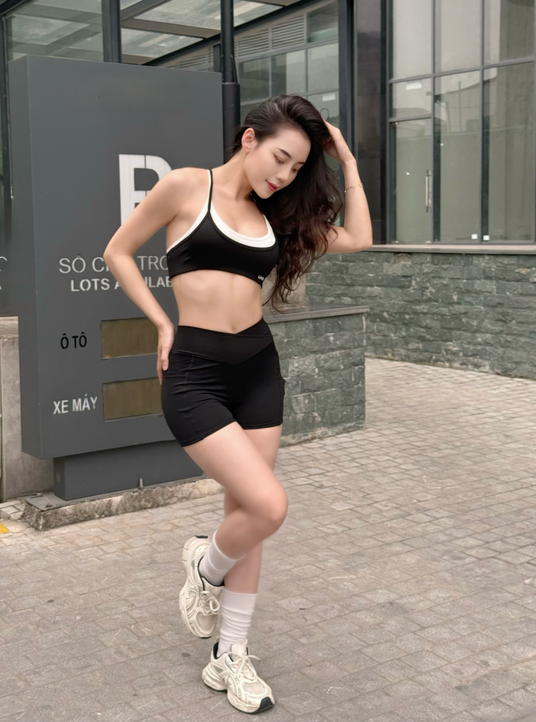 Bộ Đồ Tập Gym Yoga Nữ UNIQ Cool Peel - Áo Hai Dây Khuy Tròn Viền Nổi & Quần Legging Đùi Cạp Chéo