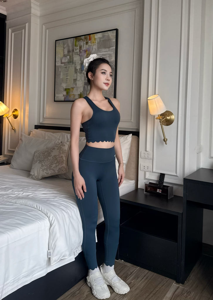 Bộ Đồ Tập Gym Yoga Nữ UNIQ Cool Peel - Áo Viền Sóng Eo & Quần Legging Viền Sóng Ống Lai