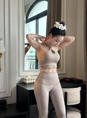 Bộ Đồ Tập Gym Yoga Nữ UNIQ Cool Peel - Áo Chéo Ngực Nhún Sườn Áo & Quần Legging Ống Loe