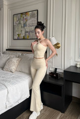 Bộ Đồ Tập Gym Yoga Nữ UNIQ Cool Peel - Áo Chéo Ngực Nhún Sườn Áo & Quần Legging Ống Loe