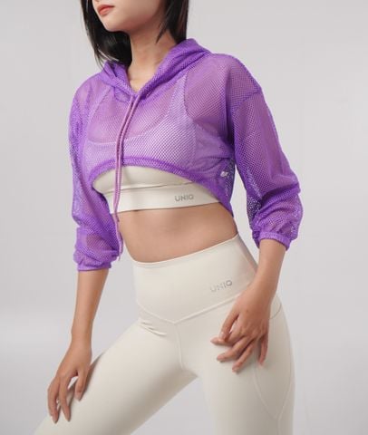 Áo Khoác Lưới Croptop Thể Thao Nữ UNIQ Thoáng Khí Tay Dài Có Mũ