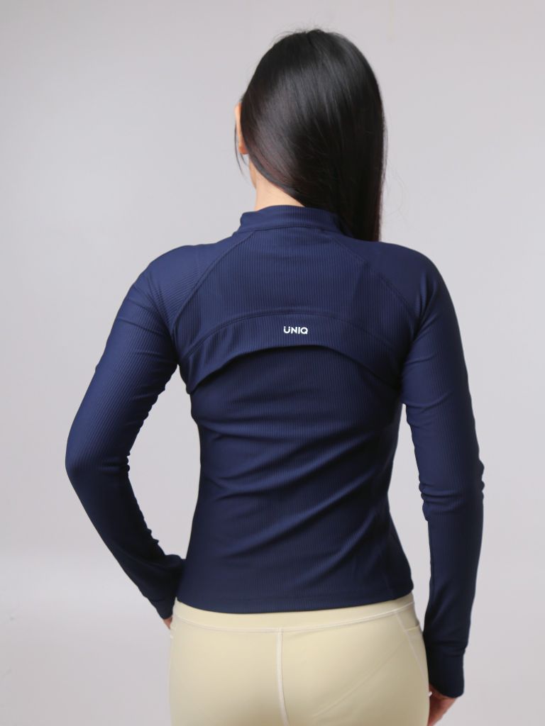 Áo Khoác Thể Thao Nữ UNIQ Vải Thun Gân Dáng Ôm Tay Dài Xỏ Ngón Có Túi