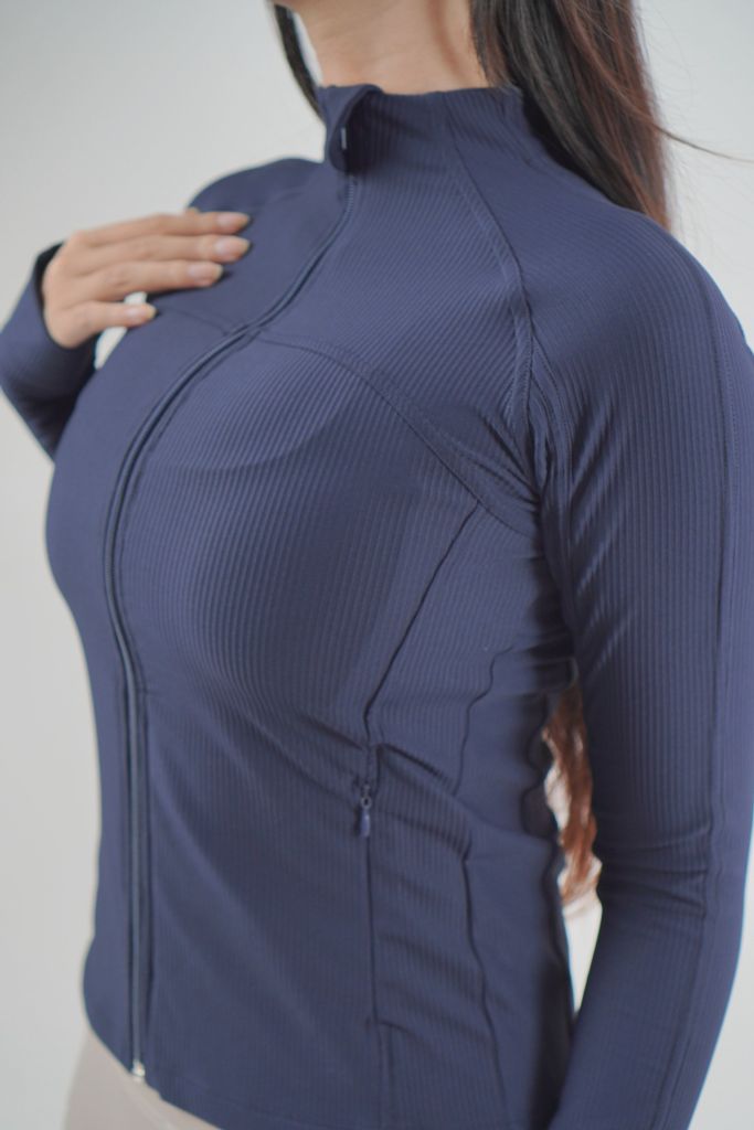 Áo Khoác Thể Thao Nữ UNIQ Vải Thun Gân Dáng Ôm Tay Dài Xỏ Ngón Có Túi