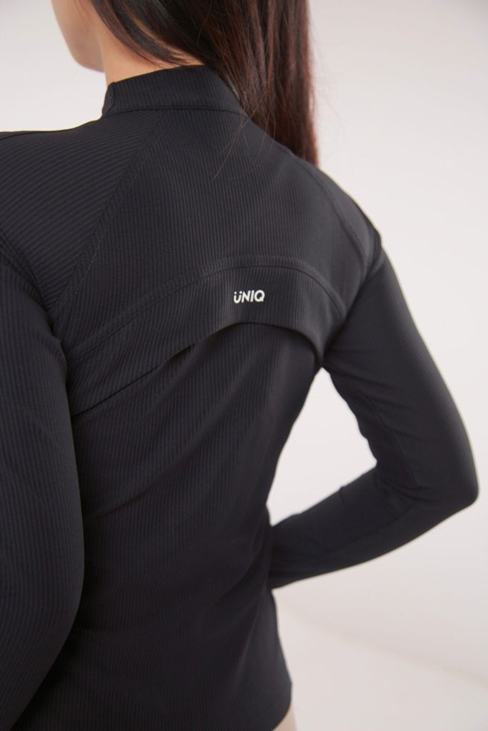 Áo Khoác Thể Thao Nữ UNIQ Vải Thun Gân Dáng Ôm Tay Dài Xỏ Ngón Có Túi