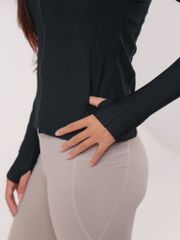 Áo Khoác Thể Thao Nữ UNIQ Vải Thun Gân Dáng Ôm Tay Dài Xỏ Ngón Có Túi