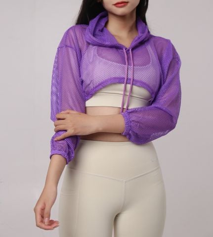 Áo Khoác Lưới Croptop Thể Thao Nữ UNIQ Thoáng Khí Tay Dài Có Mũ