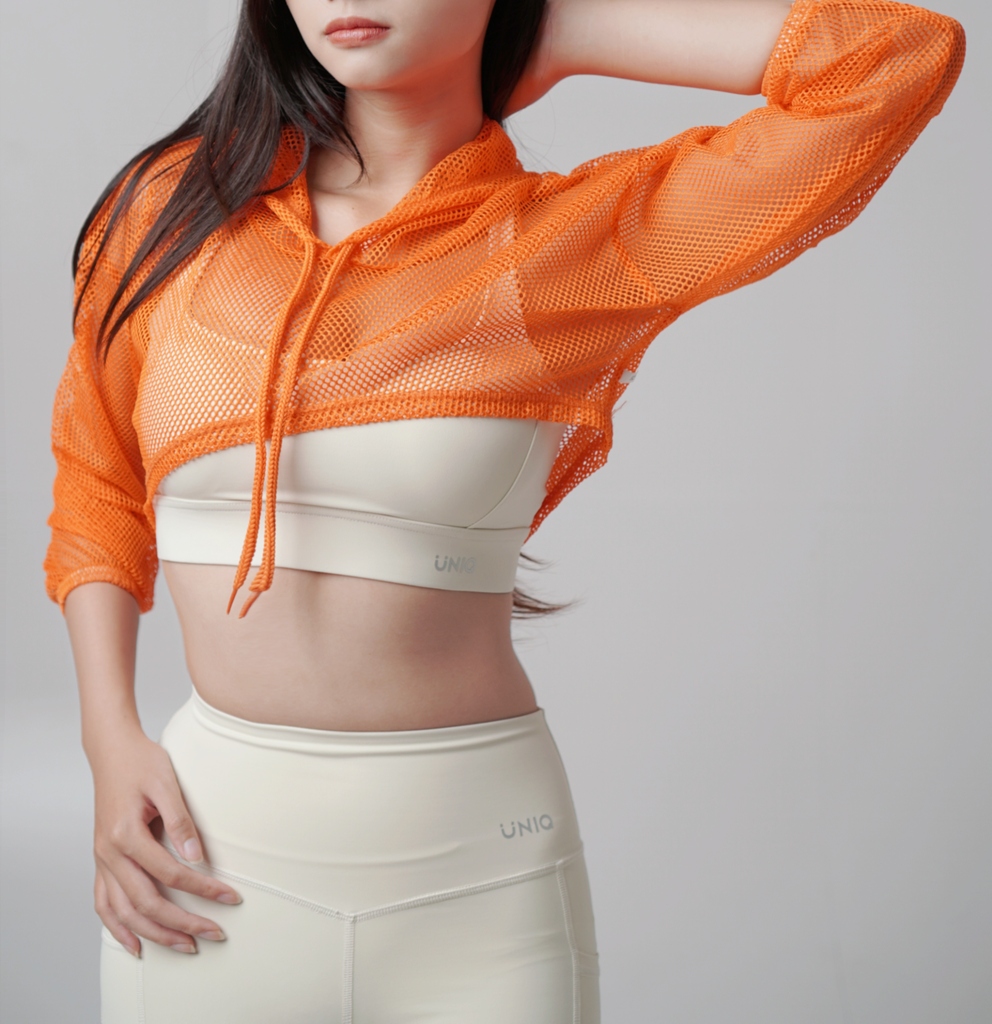 Áo Khoác Lưới Croptop Thể Thao Nữ UNIQ Thoáng Khí Tay Dài Có Mũ