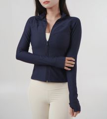 Áo Khoác Thể Thao Nữ UNIQ Vải Thun Gân Dáng Ôm Tay Dài Xỏ Ngón Có Túi