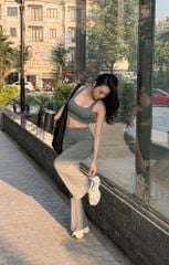 Bộ Đồ Tập Gym Yoga Nữ UNIQ Cool Peel - Áo Dây Đan & Quần Legging Ống Loe