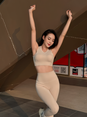 Bộ Đồ Tập Gym Yoga Nữ UNIQ Cool Peel - Áo Cổ Tròn Bo Cao Khoét Lưng & Quần Legging Cạp Cao