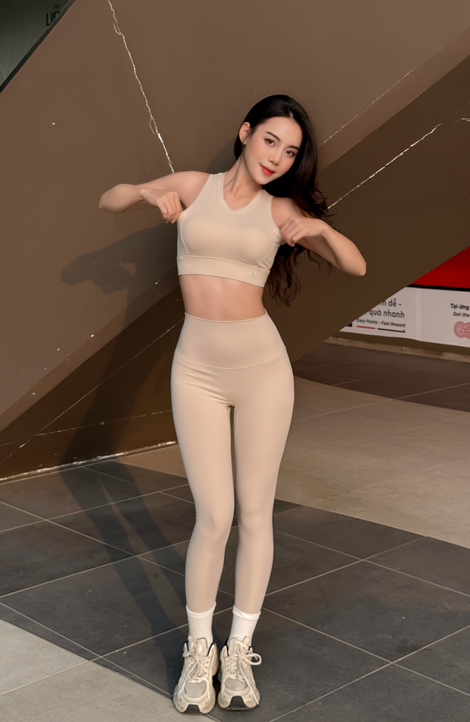 Bộ Đồ Tập Gym Yoga Nữ UNIQ Cool Peel - Áo Cổ Tròn Bo Cao Khoét Lưng & Quần Legging Cạp Cao