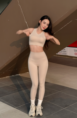 Bộ Đồ Tập Gym Yoga Nữ UNIQ Cool Peel - Áo Cổ Tròn Bo Cao Khoét Lưng & Quần Legging Cạp Cao