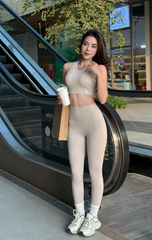 Bộ Đồ Tập Gym Yoga Nữ UNIQ Cool Peel - Áo Cổ Tròn Bo Cao Khoét Lưng & Quần Legging Cạp Cao