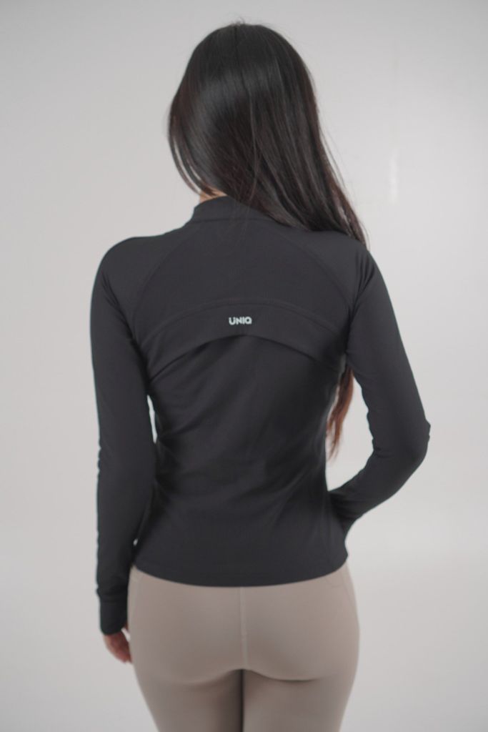 Áo Khoác Thể Thao Nữ UNIQ Vải Thun Gân Dáng Ôm Tay Dài Xỏ Ngón Có Túi
