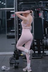 Bộ Đồ Tập Gym Yoga Nữ UNIQ Cool Peel - Áo Cổ Vuông Lưng Đồng Hồ Cát & Quần Legging