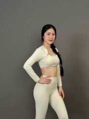 Bộ Đồ Tập Gym Yoga Nữ UNIQ Cool Peel - Áo Viền Sóng Tay Dài & Quần Legging Dài