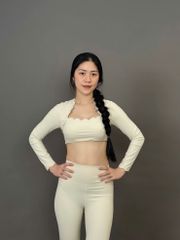 Bộ Đồ Tập Gym Yoga Nữ UNIQ Cool Peel - Áo Viền Sóng Tay Dài & Quần Legging Dài