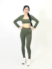 Bộ Đồ Tập Gym Yoga Nữ UNIQ Cool Peel - Áo Viền Sóng Tay Dài & Quần Legging Dài