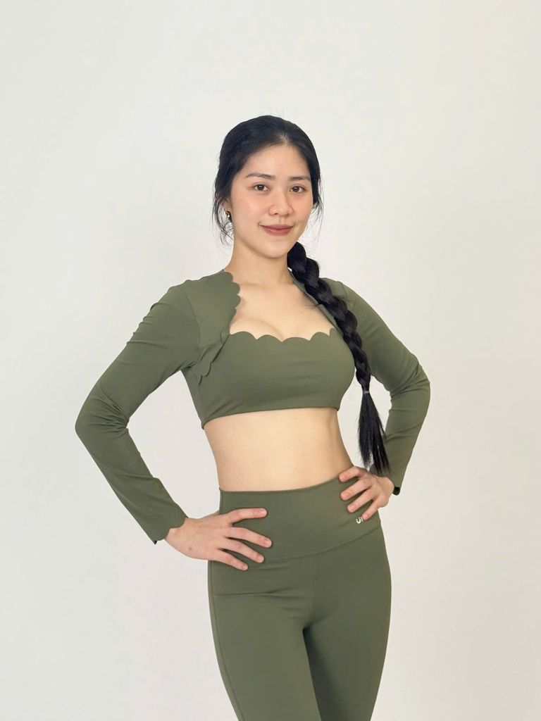 Bộ Đồ Tập Gym Yoga Nữ UNIQ Cool Peel - Áo Viền Sóng Tay Dài & Quần Legging Dài