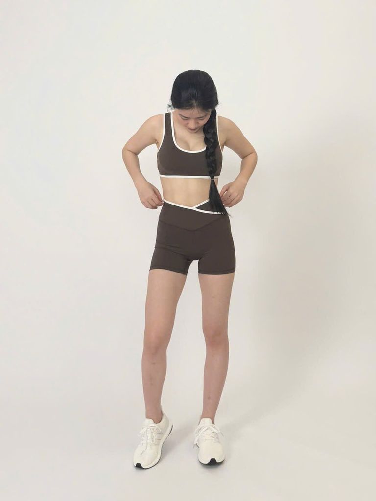 Bộ Đồ Tập Gym Yoga Nữ UNIQ Cool Peel - Áo Cổ Vuông Viền Trắng & Quần Legging Đùi Cạp Chéo