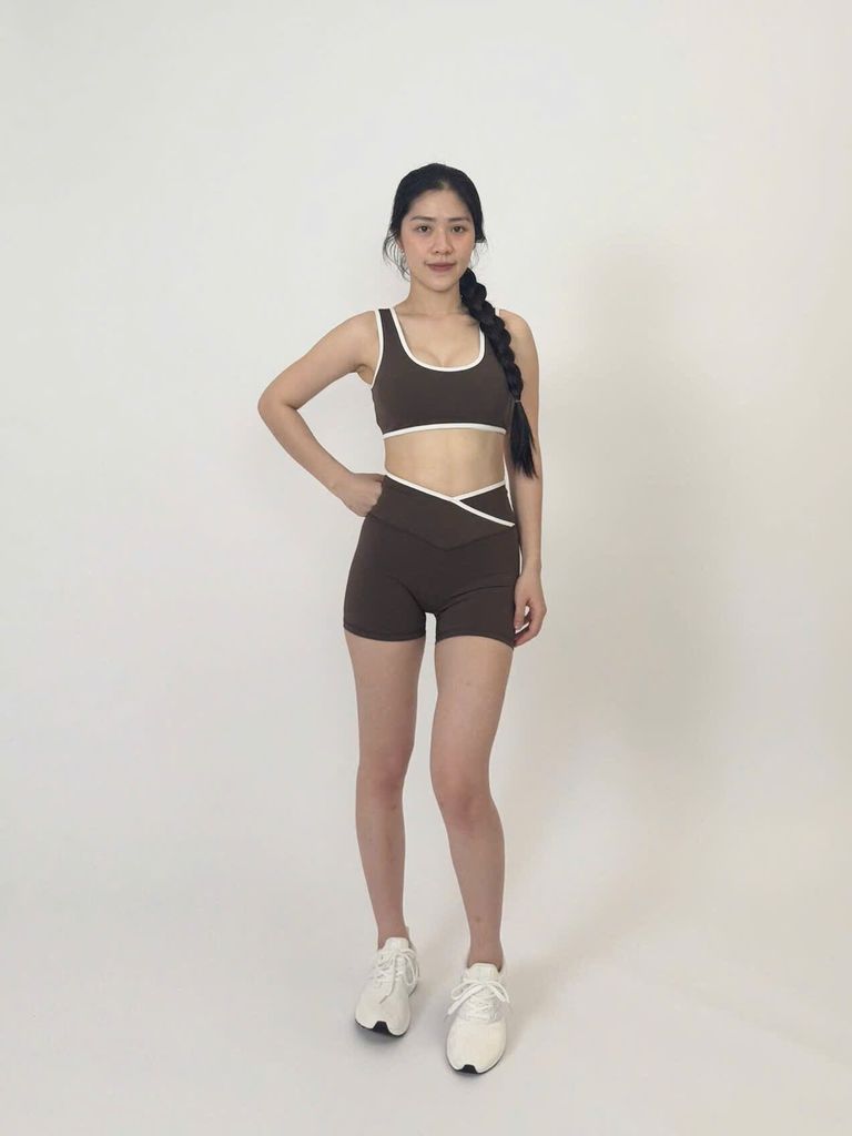 Bộ Đồ Tập Gym Yoga Nữ UNIQ Cool Peel - Áo Cổ Vuông Viền Trắng & Quần Legging Đùi Cạp Chéo