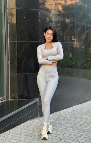 Bộ Đồ Tập Gym Yoga Nữ UNIQ Cool Peel - Áo Viền Sóng Tay Dài & Quần Legging Dài