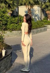 Bộ Đồ Tập Gym Yoga Nữ UNIQ Cool Peel - Áo Viền Sóng Tay Dài & Quần Legging Dài