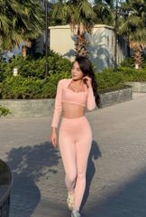 Bộ Đồ Tập Gym Yoga Nữ UNIQ Cool Peel - Áo Viền Sóng Tay Dài & Quần Legging Dài