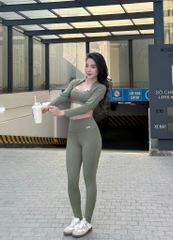 Bộ Đồ Tập Gym Yoga Nữ UNIQ Cool Peel - Áo Viền Sóng Tay Dài & Quần Legging Dài