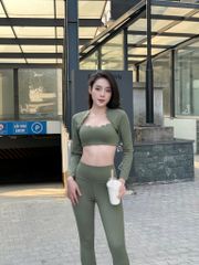 Bộ Đồ Tập Gym Yoga Nữ UNIQ Cool Peel - Áo Viền Sóng Tay Dài & Quần Legging Dài