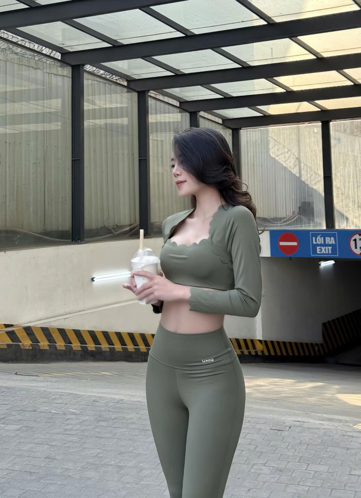 Bộ Đồ Tập Gym Yoga Nữ UNIQ Cool Peel - Áo Viền Sóng Tay Dài & Quần Legging Dài