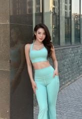 Bộ Đồ Tập Gym Yoga Nữ UNIQ Cool Peel - Áo Dây Đan & Quần Legging Ống Loe