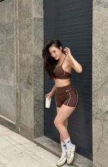 Bộ Đồ Tập Gym Yoga Nữ UNIQ Cool Peel - Áo Viền Trắng Dây Chéo Chữ V Ngược & Quần Legging Đùi