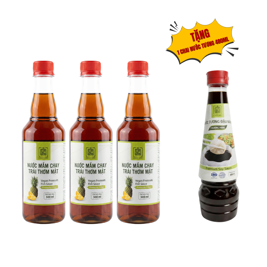  Combo 3 Chai 500ml Nước Mắm Chay Trái Thơm Mật - Tặng 1 Nước Tương 480ml 