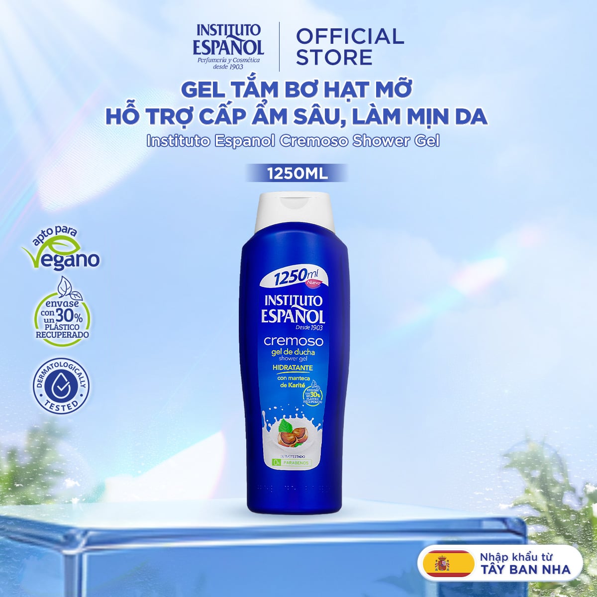  Gel tắm Bơ Hạt Mỡ hỗ trợ cấp ẩm sâu, mềm mịn da Instituto Espanol Cremoso Shower Gel 1250ml 