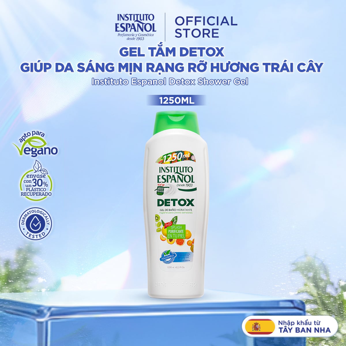  Gel tắm hỗ trợ detox, hỗ trợ da sáng mịn rạng rỡ hương trái cây Instituto Espanol Detox Shower Gel 1250ml 
