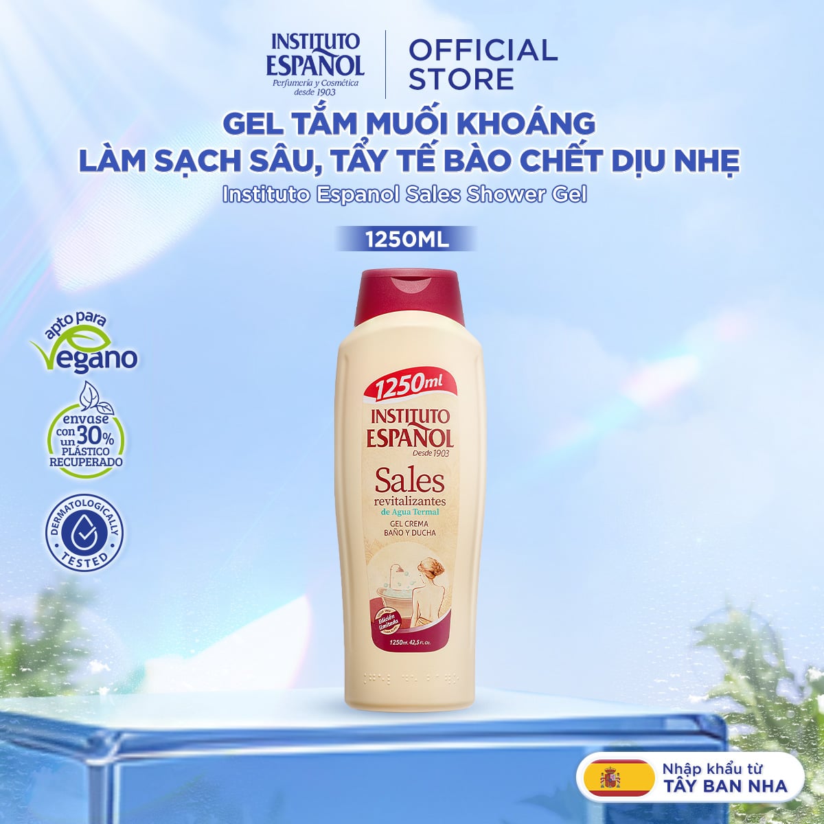  Gel tắm Muối Khoáng làm sạch sâu, tẩy tế bào chết dịu nhẹ Instituto Espanol Sales Shower Gel 1250ml 